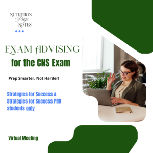 Advertisement for Exam Advising for CNS Exam with a woman waving at a computer to signify a virtual meeting